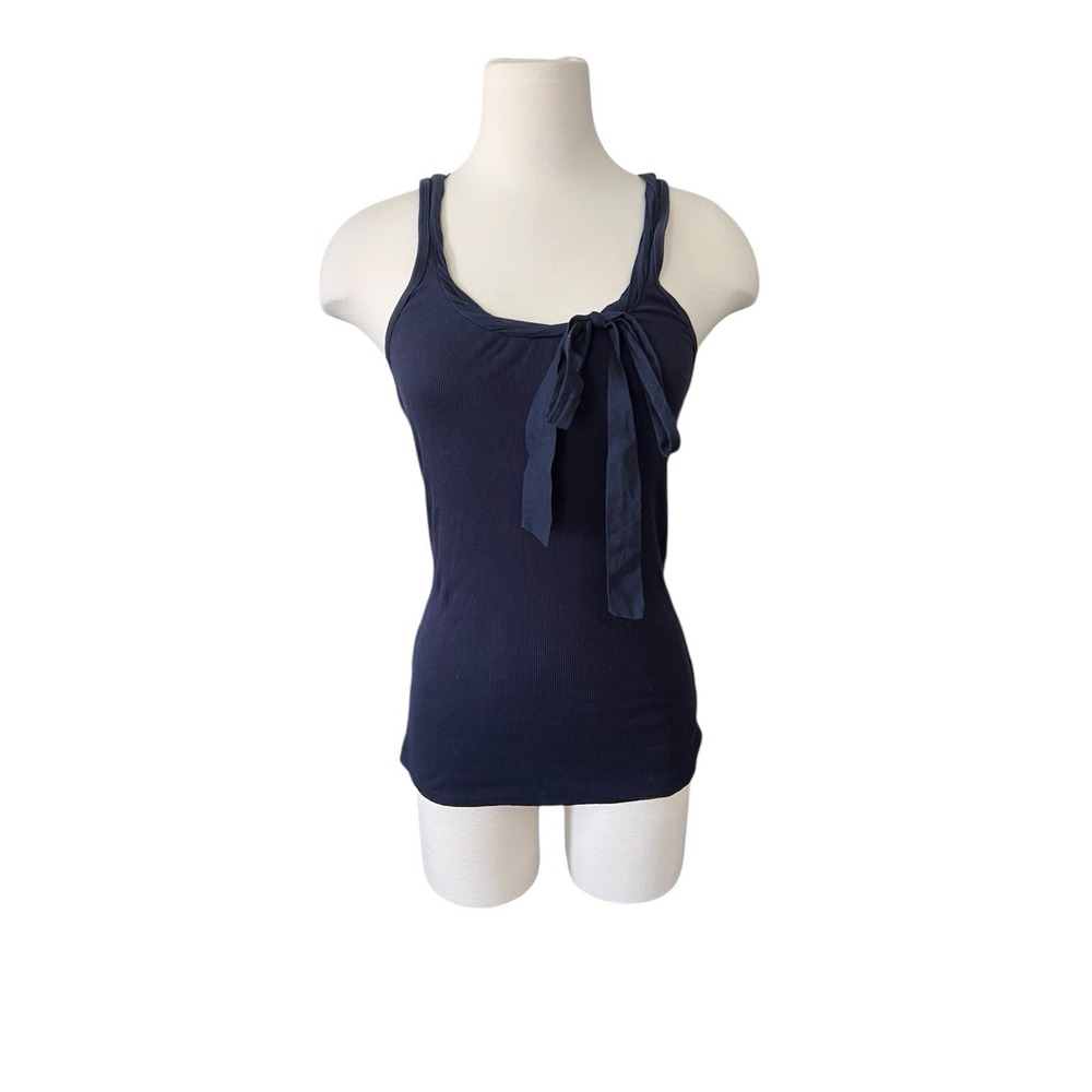 J. Crew Y2K Navy Blue Tank Tie Bow Front Size M Preppy Casual Coquette
